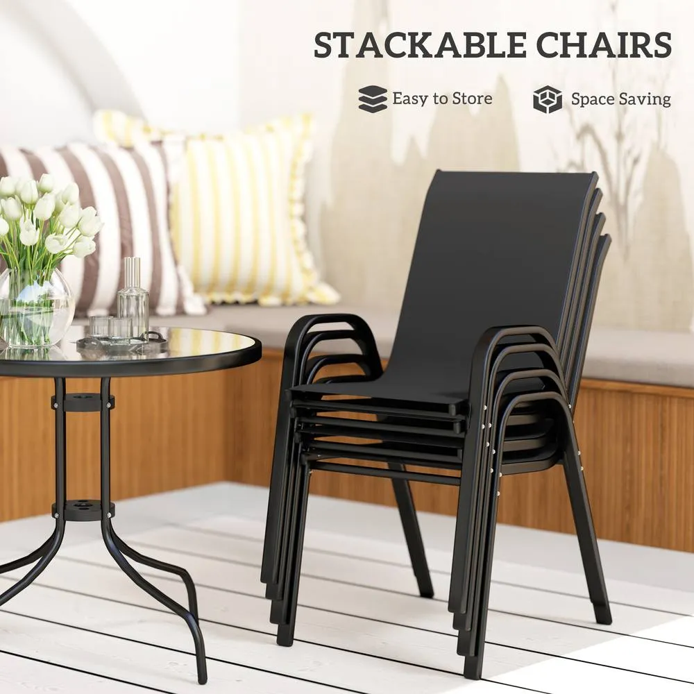 OUTSUNNY 5 PCs Garden Furniture Set, Round Table & Stackable Chairs, Black 4