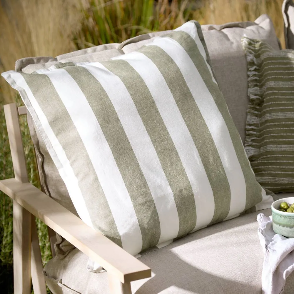 Yard Hayle 100% Cotton Striped Outdoor Cushion in Light Green 1