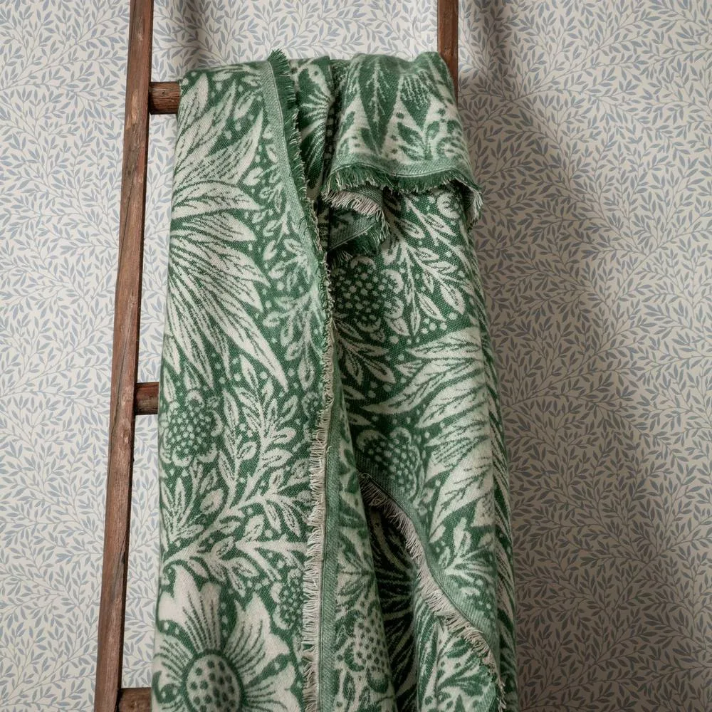 Morris & Co Marigold Jacquard Throw in Green