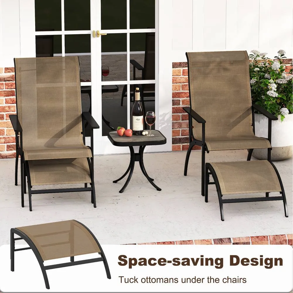 Costway 5 Pieces Adirondack Chair Set with Ottomans & Side Table-Coffee in Brown 3