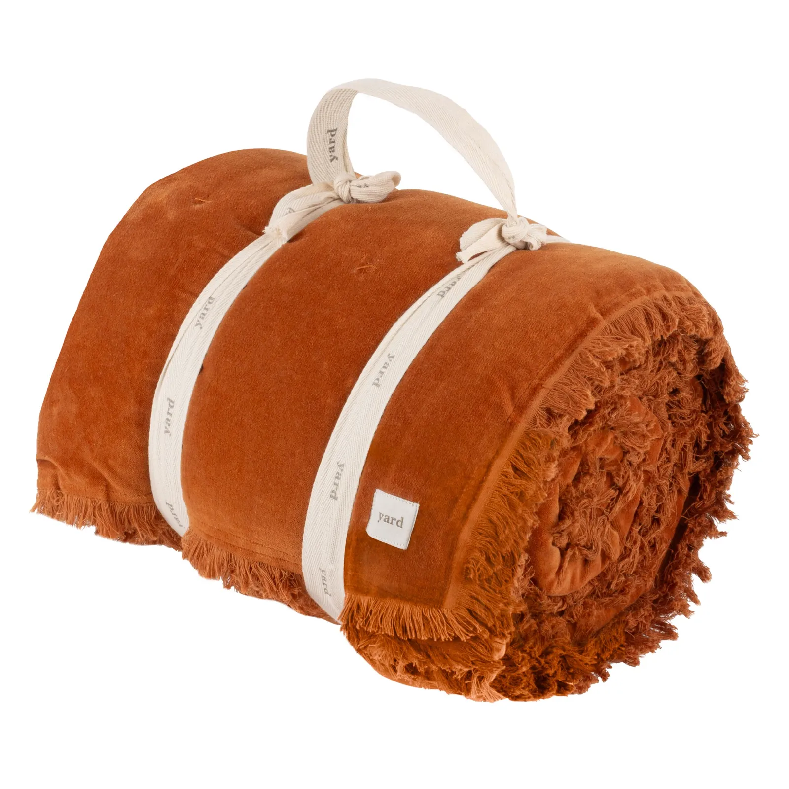 Yard Jaye Fringed Cotton Velvet Bedspread in Burnt Orange 6