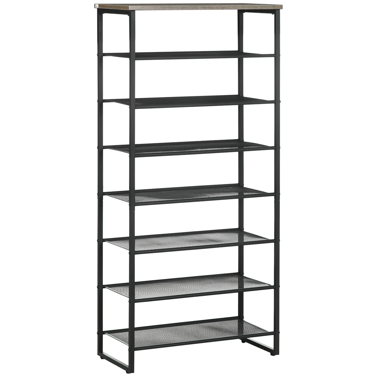 HOMCOM 8-Tier Metal Shoe Rack Storage Organiser with Mesh Shelves in Black 2