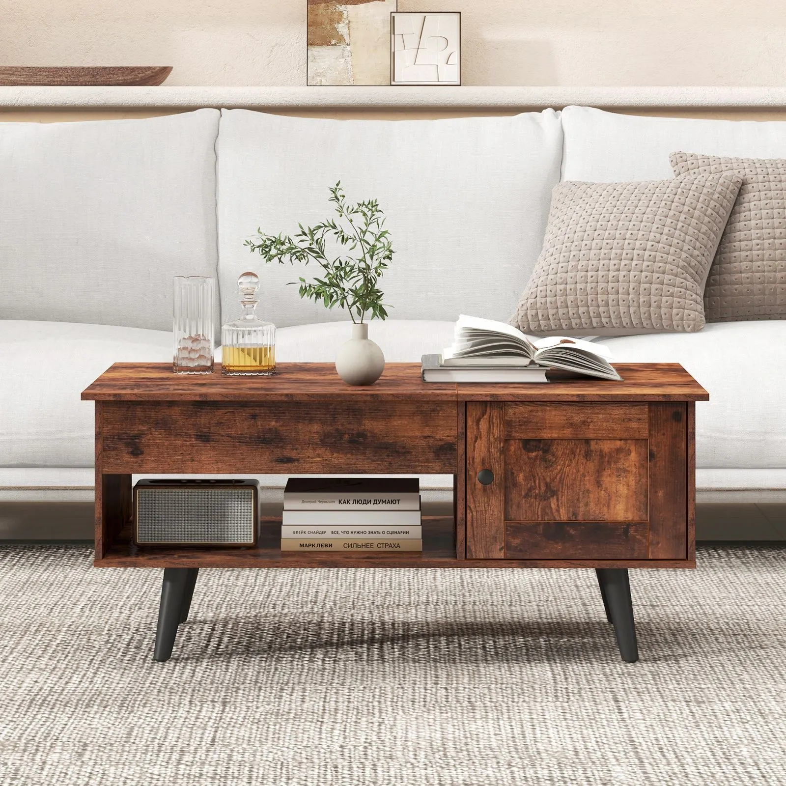 Costway Lift Top Coffee Table Pull up Coffee Table w/ Storage in Brown 4