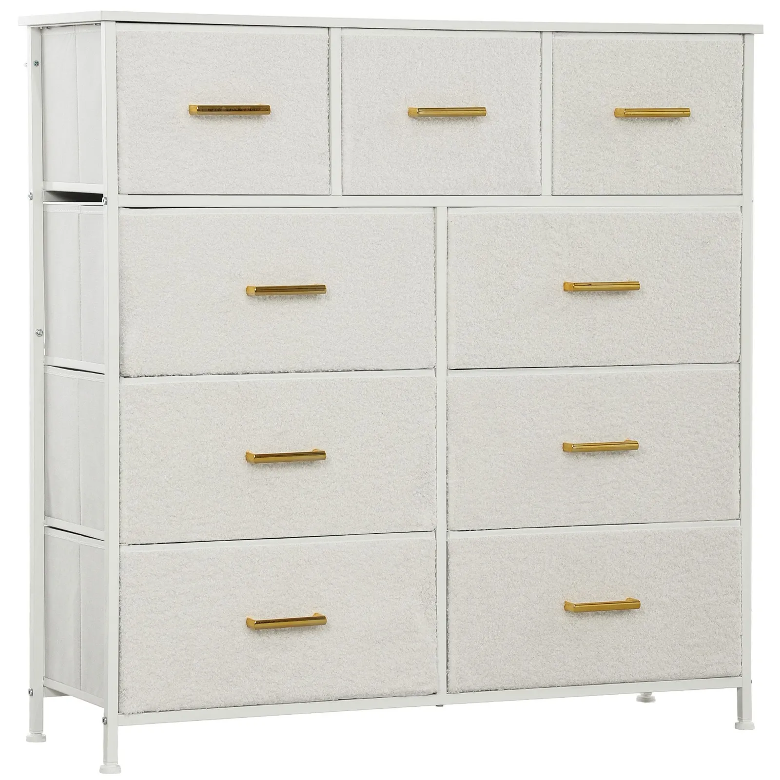 HOMCOM Chest of Drawers with 9 Drawers, Boucle Storage Organiser, Cream in White 2