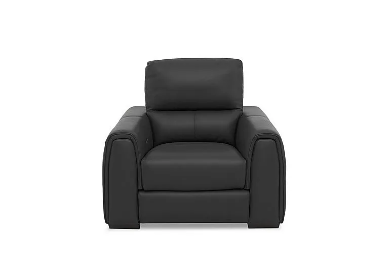 Flex Leather Power Recliner Armchair with Storage Arms - Classic Black