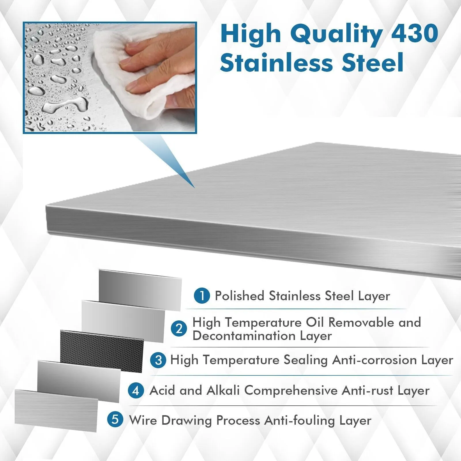 Costway 122 x 76 cm Stainless Steel Kitchen Prep Table Rolling Work Table Commercial Catering Table in Silver 3
