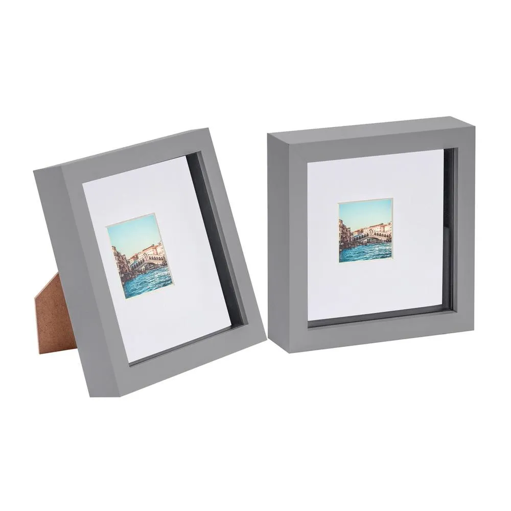 Nicola Spring 3D Box Photo Frames with 2" x 2" Mounts - 6" x 6" - Grey - Pack of 2 in White 1