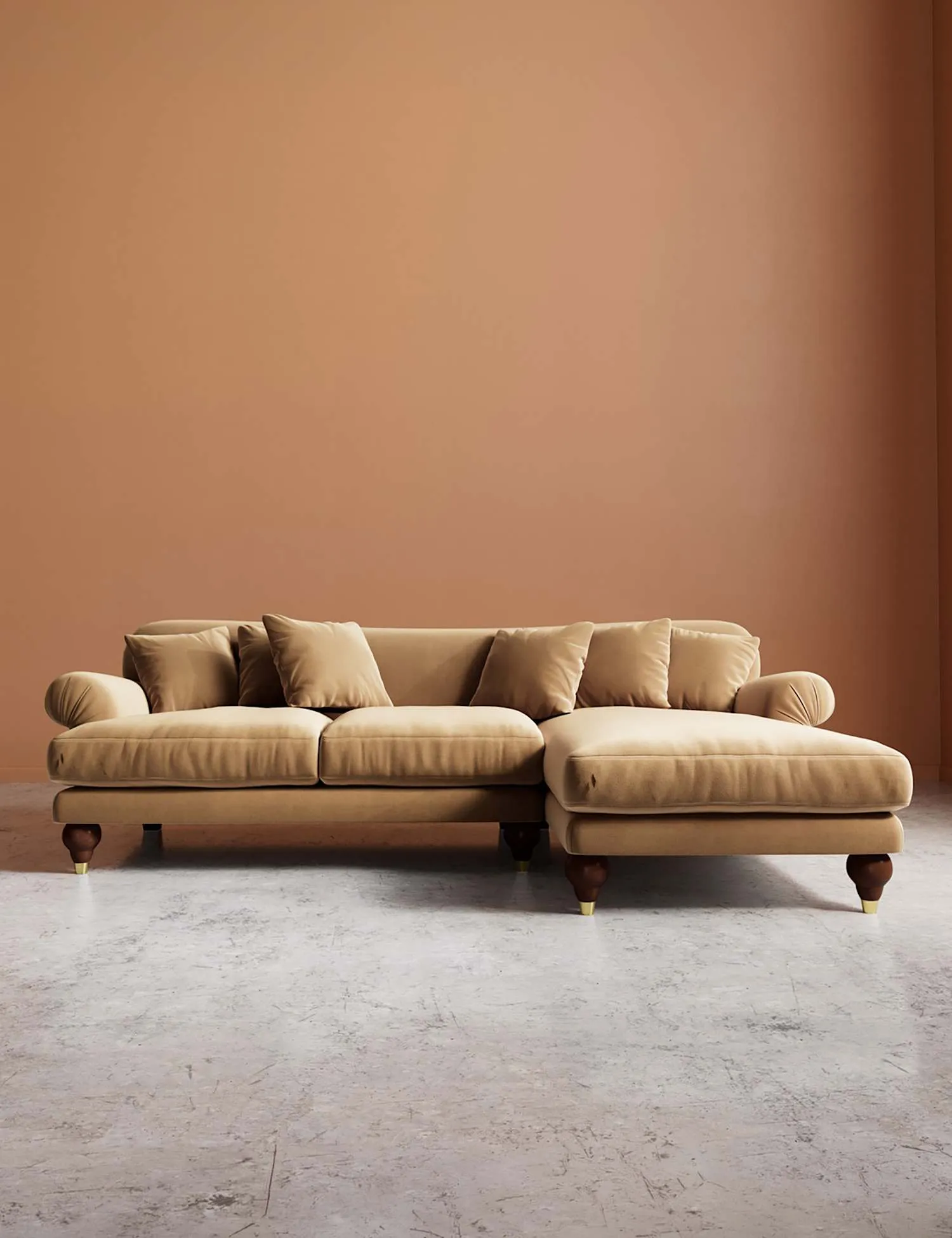 Swoon Willows Easy Velvet Right Corner Sofa Tan