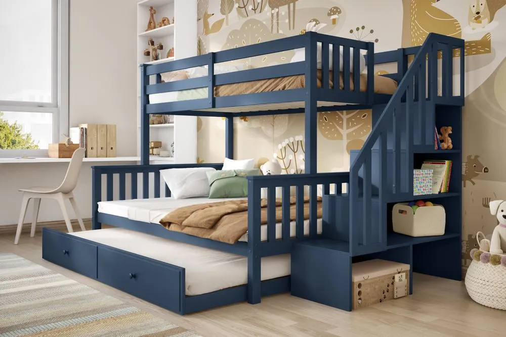 Flair Tag Triple Staircase Bunk Bed with Trundle in Blue 5