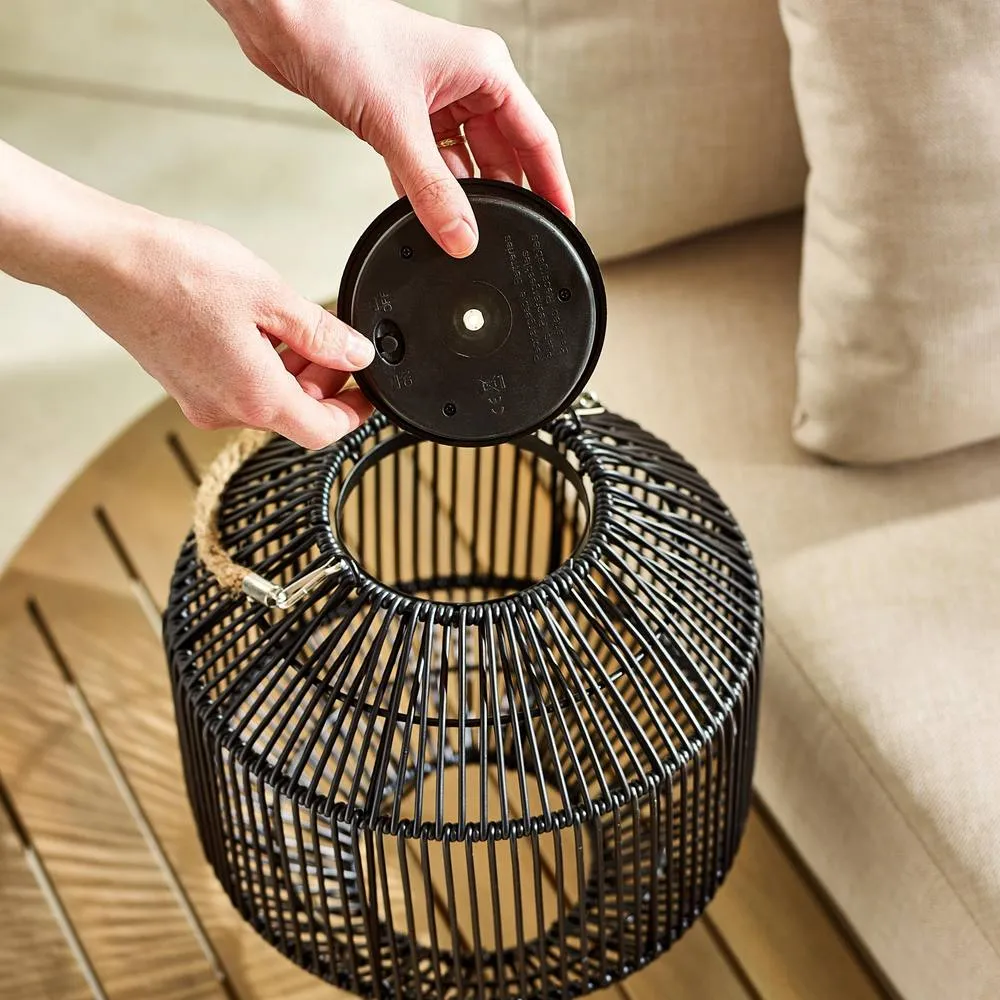 FurnitureboxUK Naples Black Rattan Hanging Solar Outdoor Lantern 5