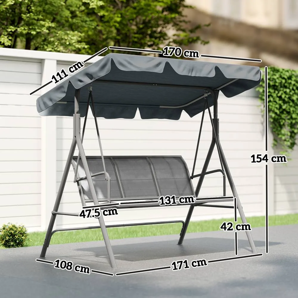 OUTSUNNY Metal Swing Chair 3 Seater Patio Bench w/ Canopy, Dark Grey 3