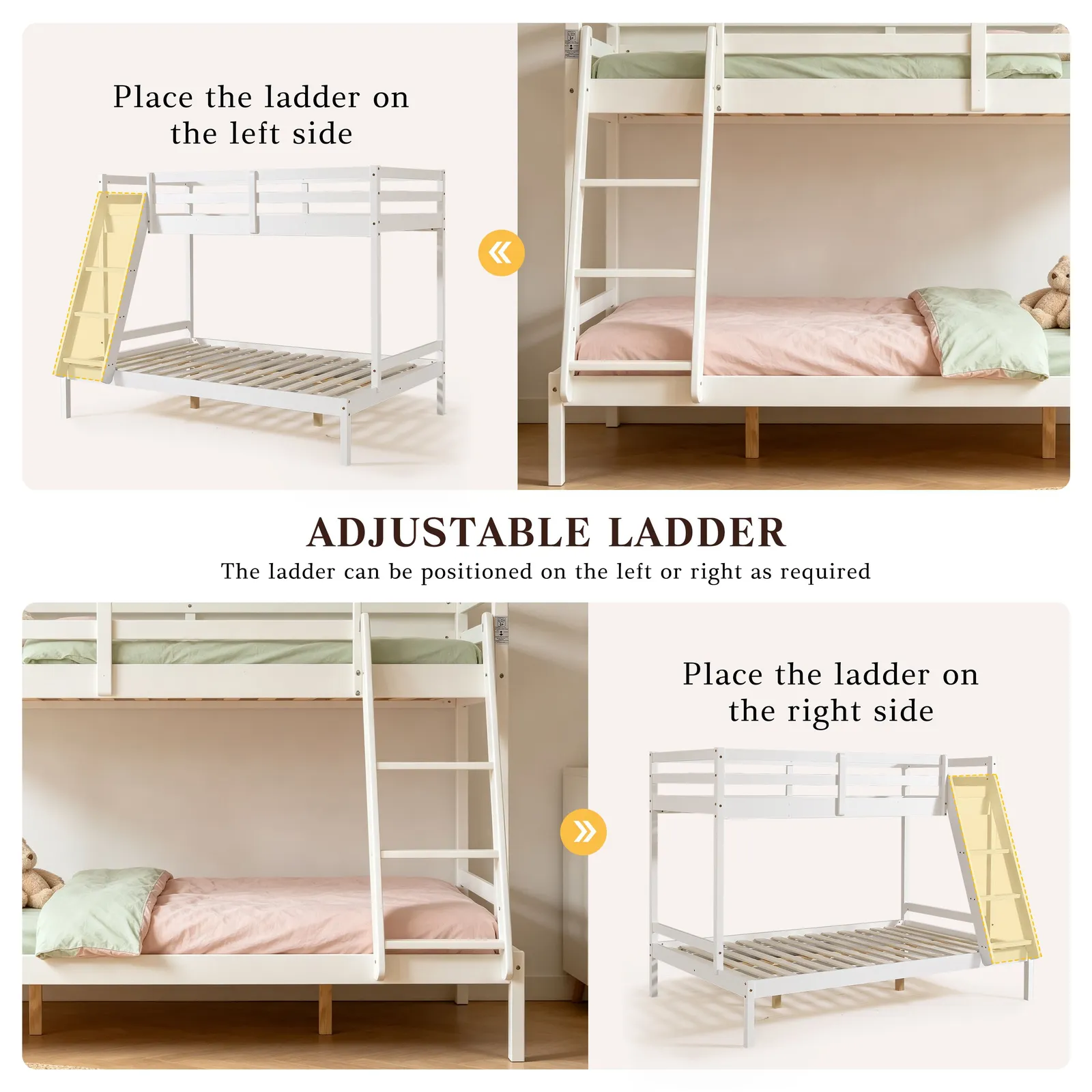 Comfy Living Ltd Wooden Triple Bunk 3ft/4ft In Various Colours in White 5
