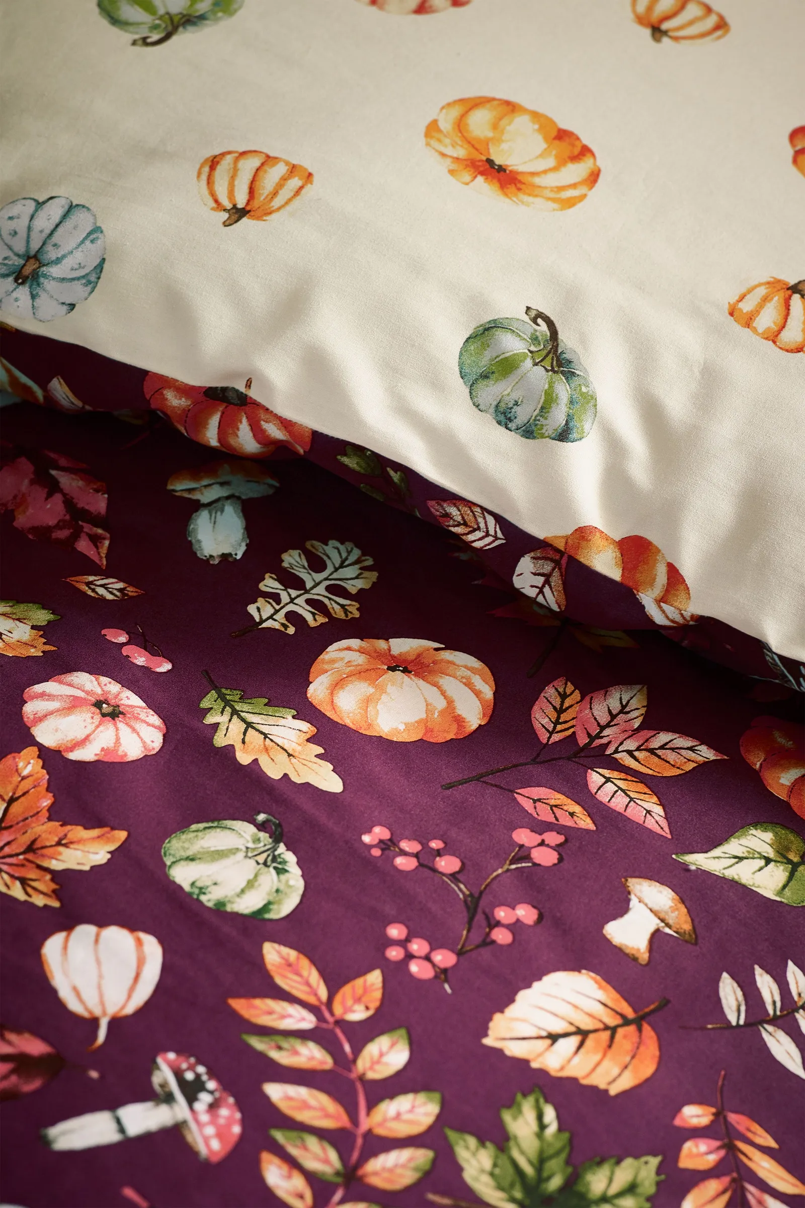 Catherine Lansfield 'Autumn Pumpkins' Reversible Duvet Cover Set in Plum 4