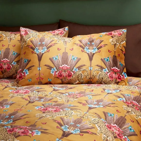 Yael Jungle Leopard Ochre Duvet Cover and Pillowcase Set 2