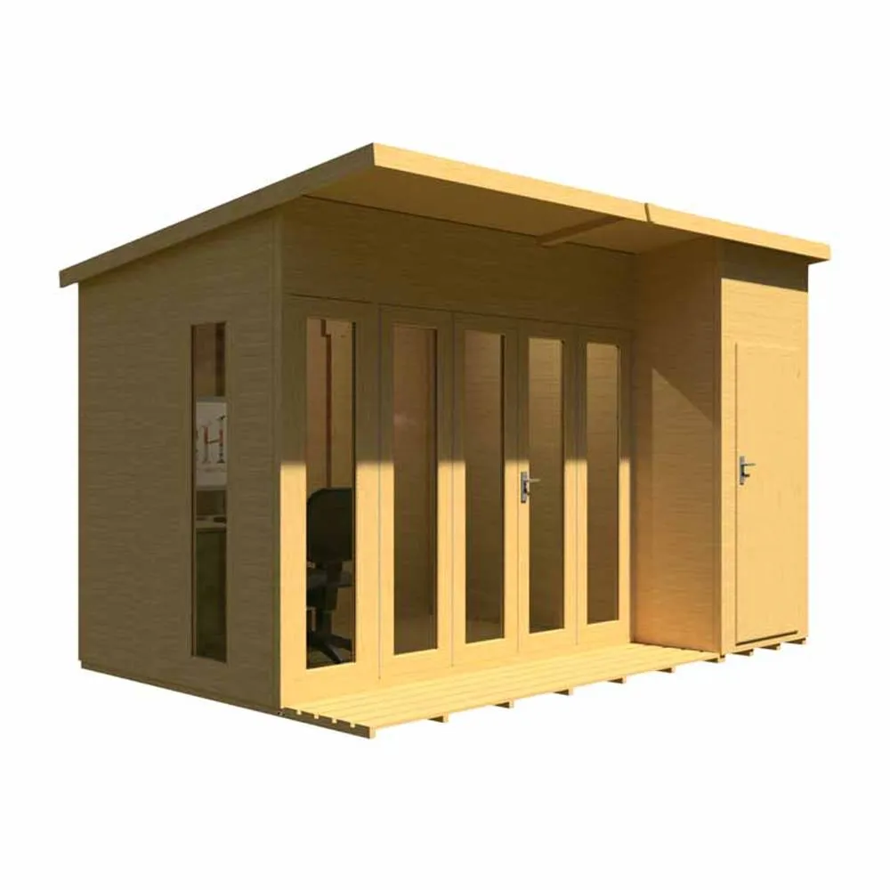 Shires Aster 12x8 ft Bi-Fold Doors & Single Door - 2 Windows Summerhouse in Brown 4
