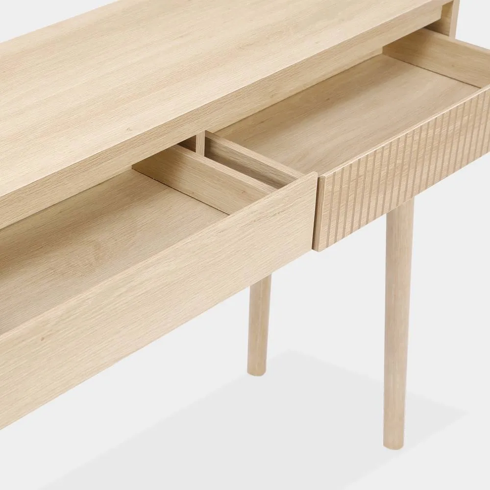 sweeek 100cm Console Table With Grooved Wooden Detail in Light Brown 4