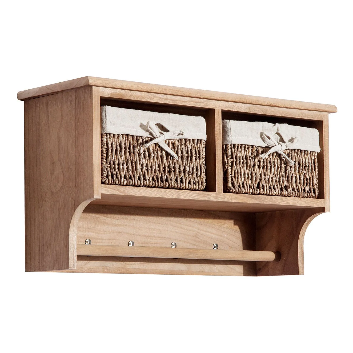HOMCOM Wall Mounted Coat Hook Storage Unit Baskets Organiser Shelf Holder in Brown 4