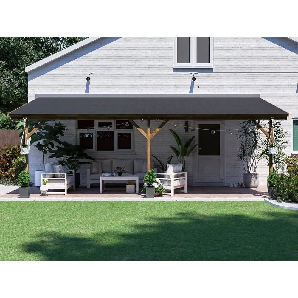 Dunster House Lean To Wooden Gazebo Wall Mounted 6m x 3m with Super Felt - Utopia in Brown 4