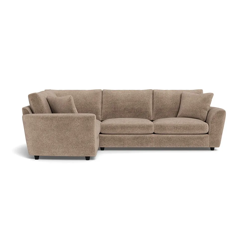 Heal's Snooze Left Hand Facing Corner Sofa Boucle Velvet Rocky Black Feet 1