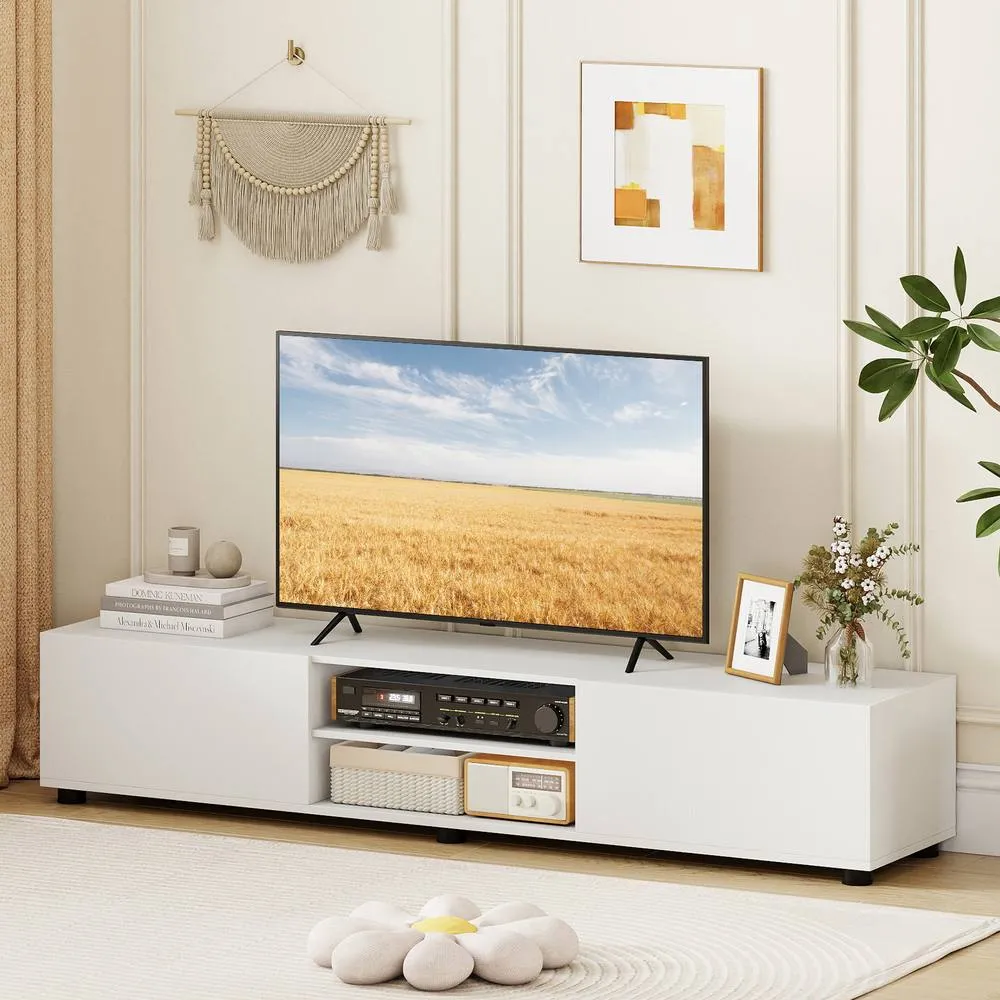Costway Modern TV Stand Minimalist Entertainment Center with 2 Doors in White 5