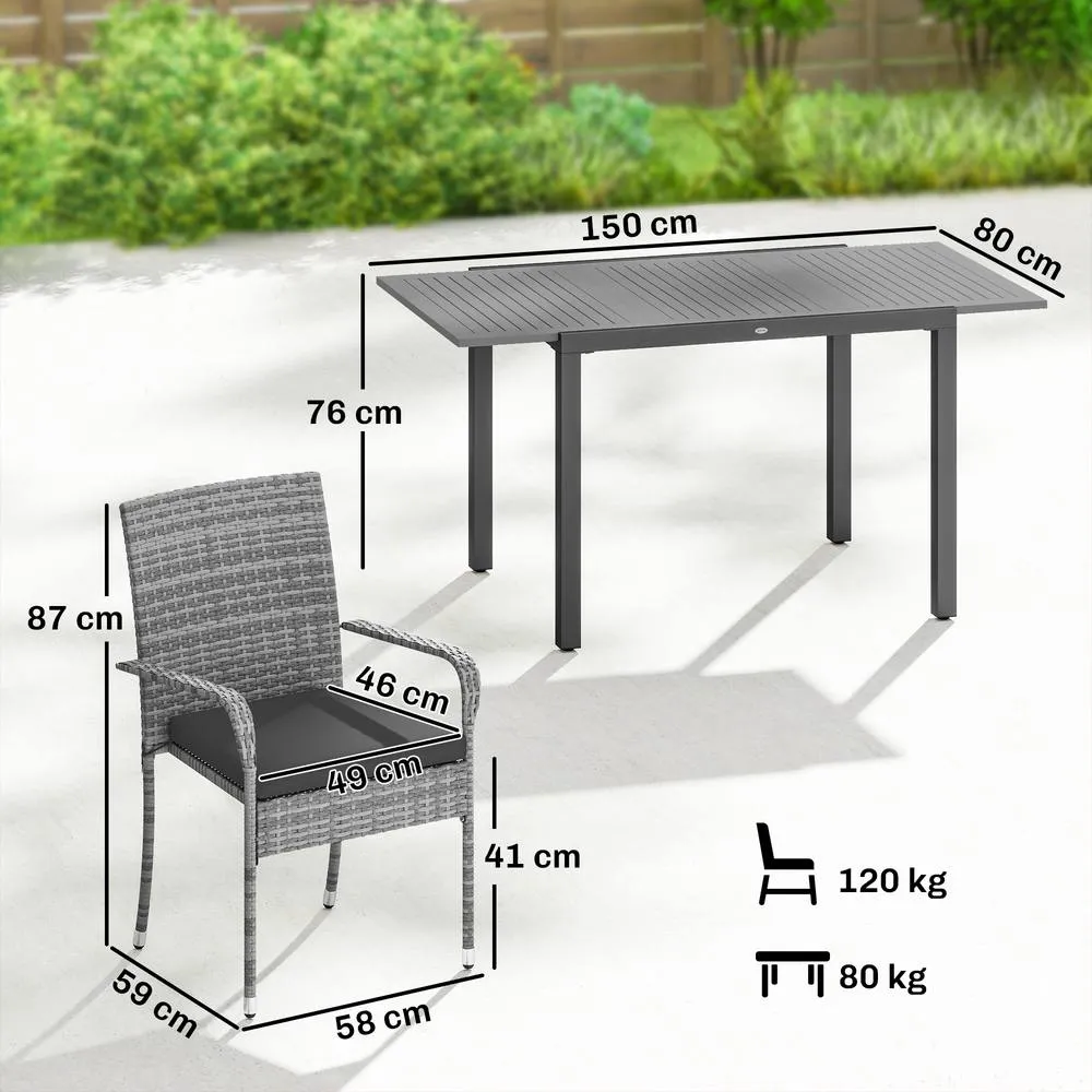 OUTSUNNY 6 Seater Rattan Garden Furniture Set with Stackable Chairs in Light Grey 3