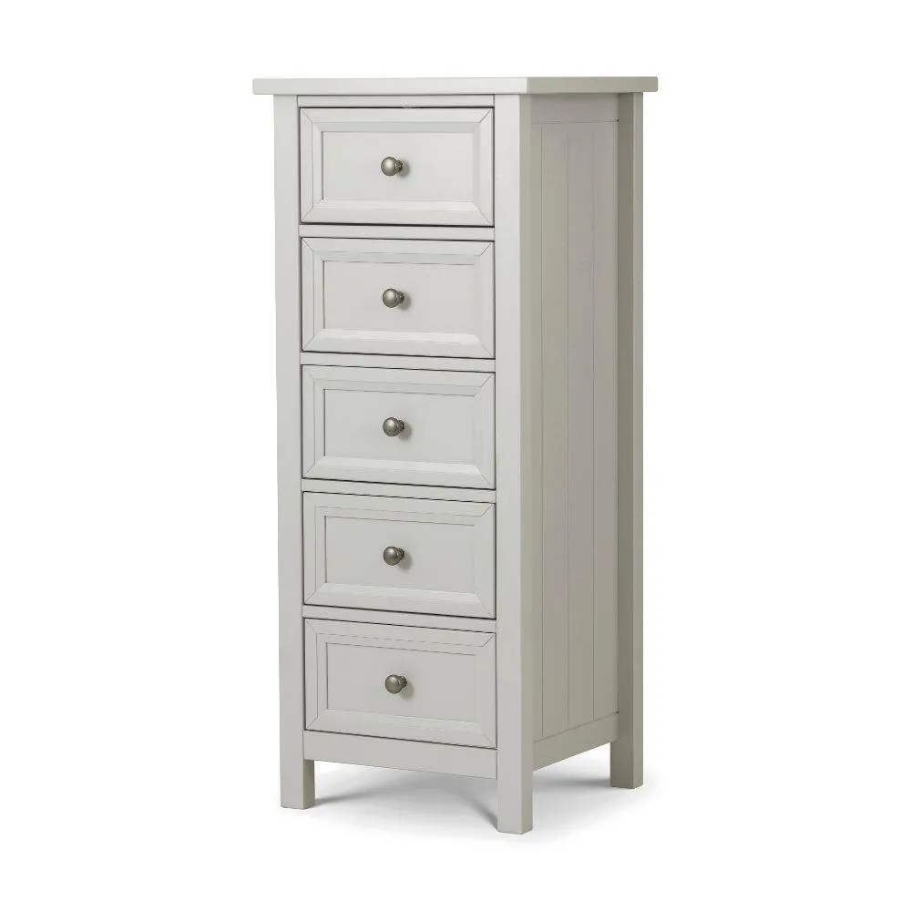 Maine - 5 Drawer Tall Chest - Dove Grey - Wooden - Happy Beds 1