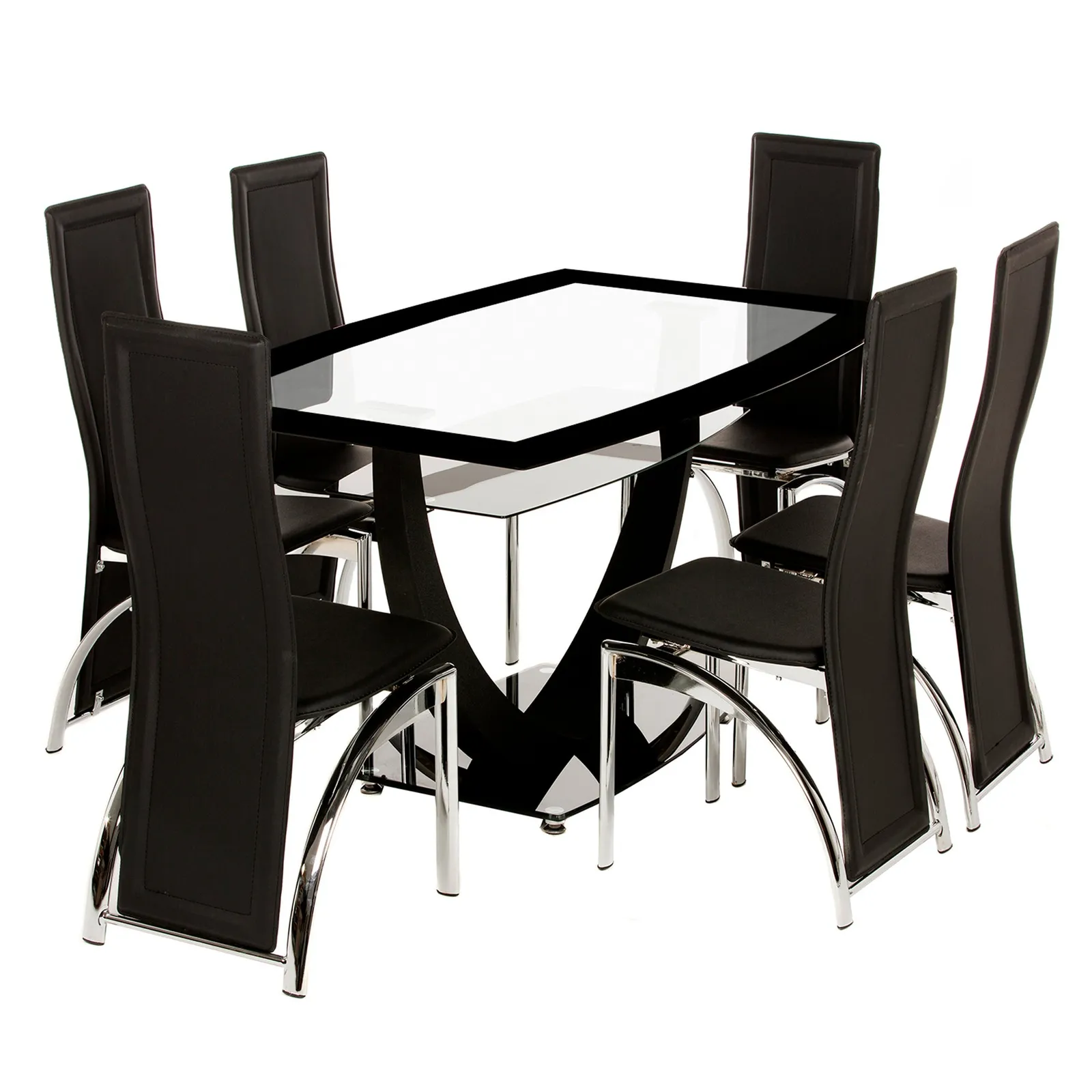 Henley 6 Seater Glass Dining Set Black