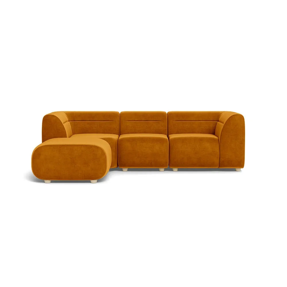 Heal's Lilli Left Hand Facing Corner Sofa Smart Luxe Velvet Cognac Natural Beech Feet 1