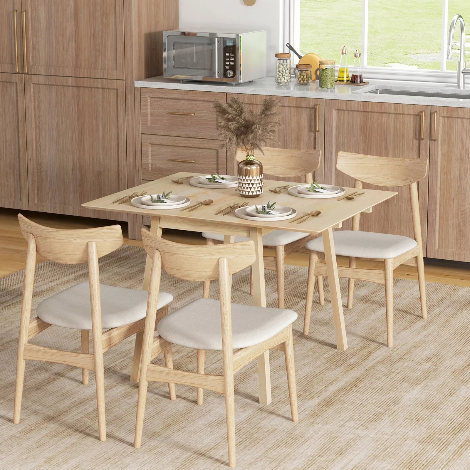 HOMCOM Kitchen Table for 2-4, Folding Drop Leaf Dining Table in Light Brown