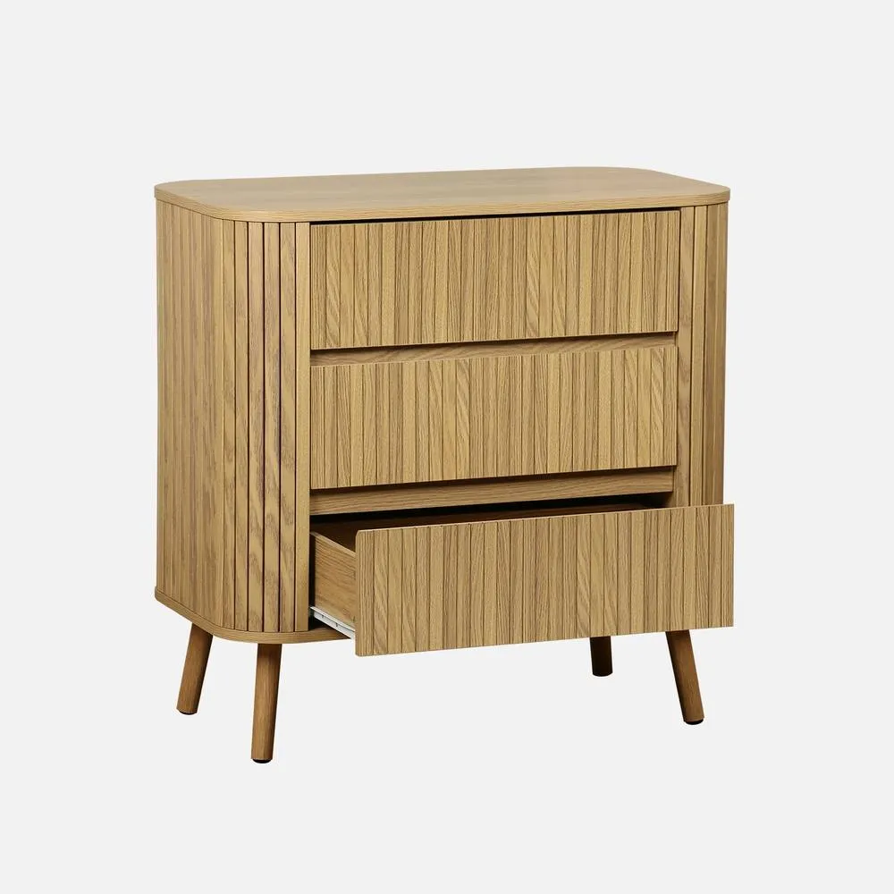 sweeek Grooved Decor Dresser 3 Drawers in Light Brown 2