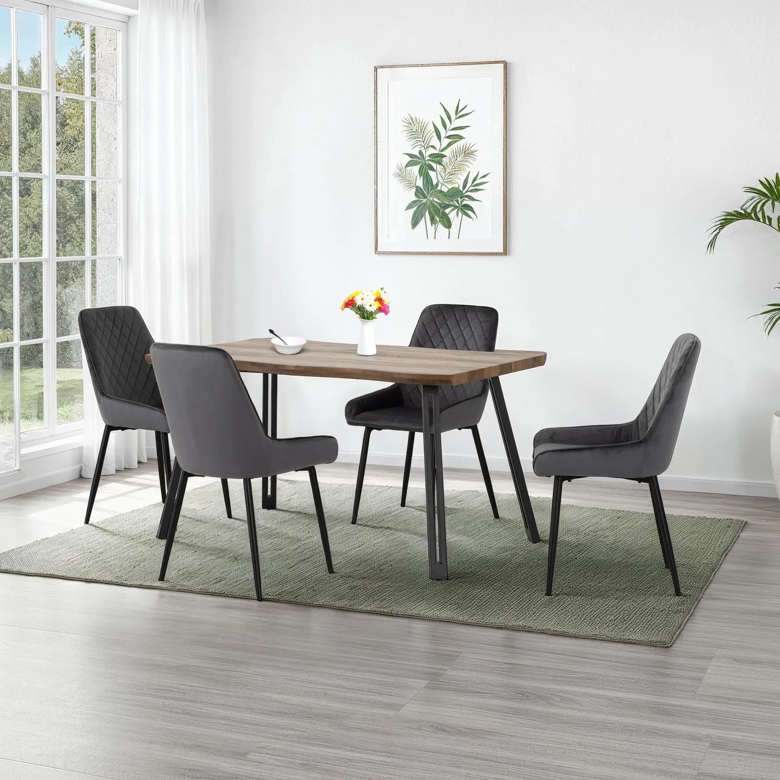 Seconique Quebec Wave Edge Dining Set with Avery Chairs in Grey