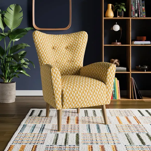 Sven Geo Checkerboard Modern Wing Back Chair