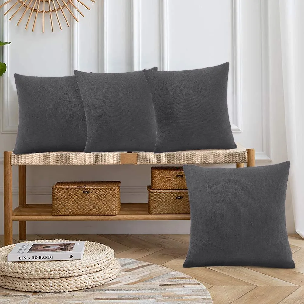 Luxury Living Set of 4 Velvet Chenille Cushions 45cm x 45cm with Removable Covers & Plush Pads - Soft, Stylish Home Décor