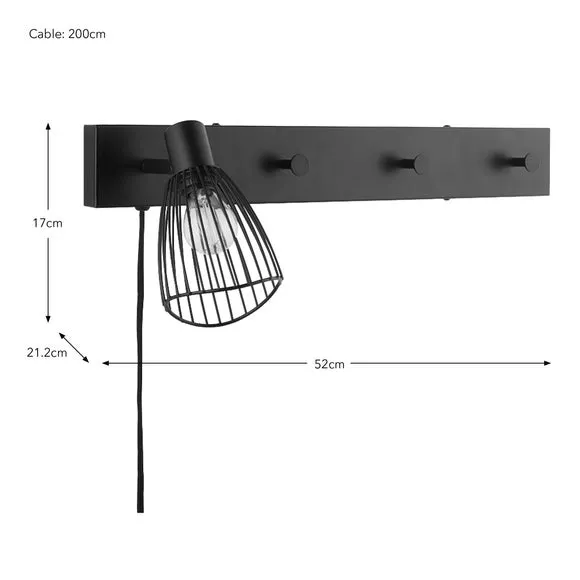 Jaula Industrial Plug In Wall Light & Clothes Hanger 6