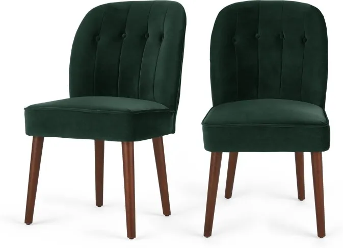 Set of 2 Margot Dining Chairs, Pine Green Velvet
