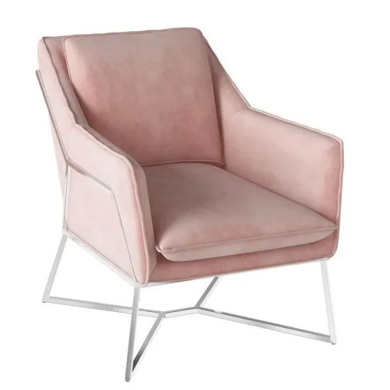 Lara Velvet Fabric Lounge Chair In Pink