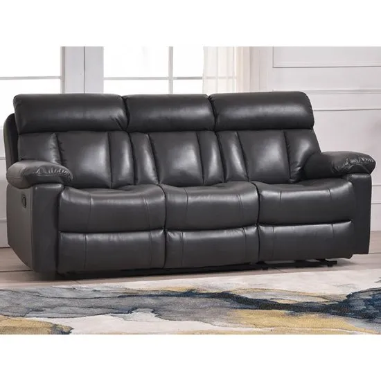 Ohio Recliner Bonded Faux Leather 3 Seater Sofa In Grey