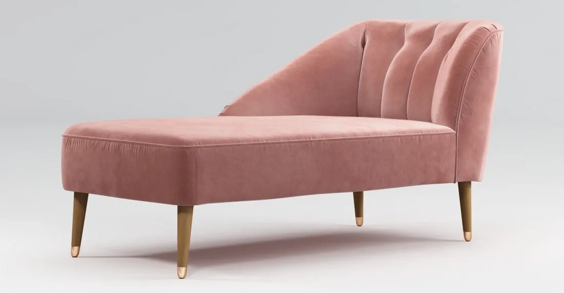 Custom MADE Margot Left Hand Facing Chaise, Old Rose Velvet, with Light Wood Copper Leg