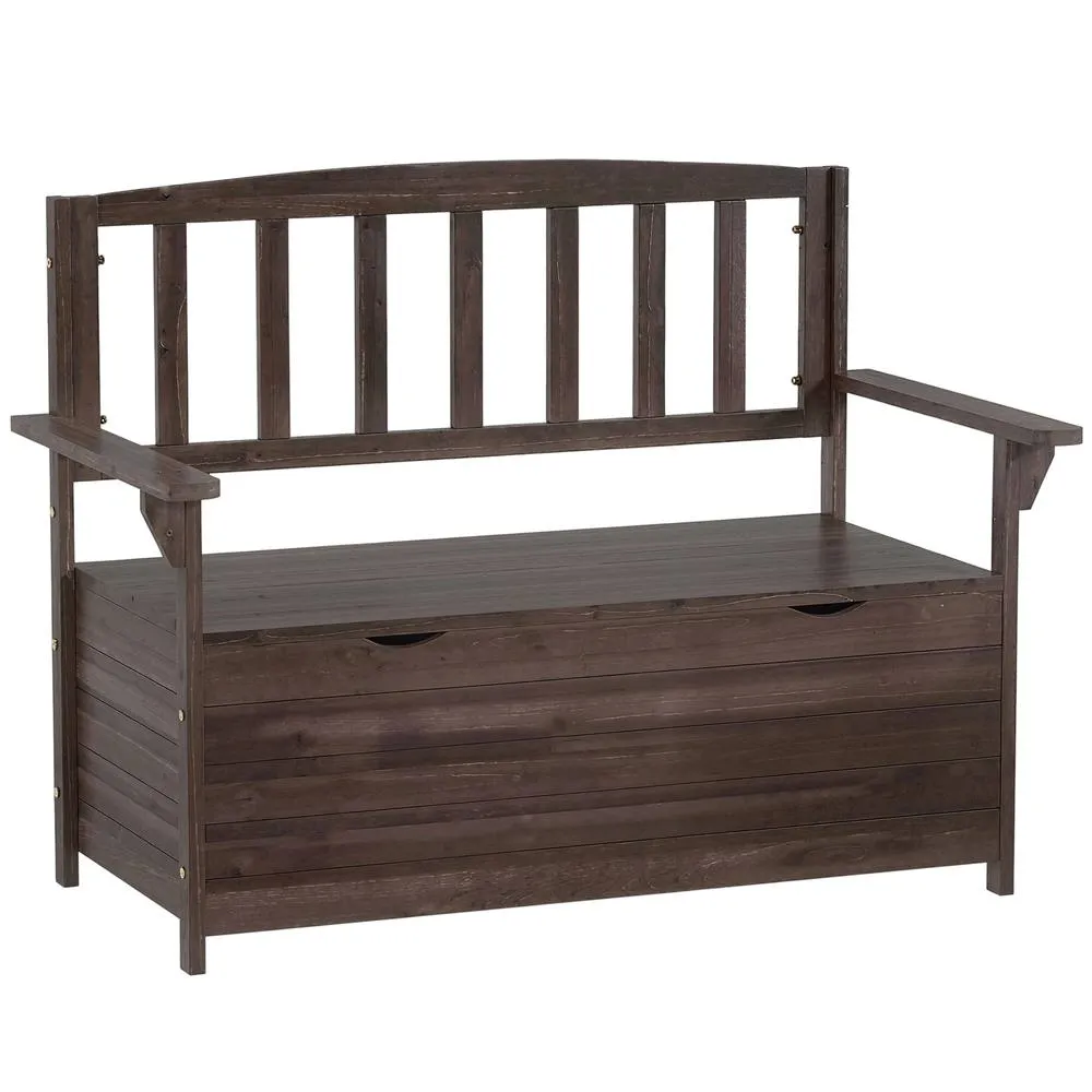 OUTSUNNY Garden Storage Bench, 2 Seater Fir Wood Outdoor Bench, Brown 2