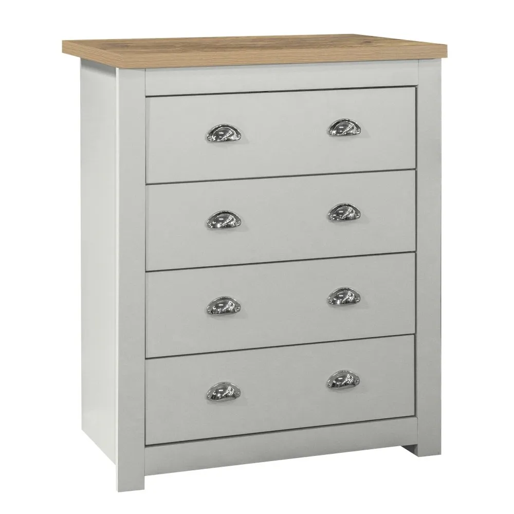 Highgate - 4 Drawer Chest - Grey/Oak - Wooden - Happy Beds 1