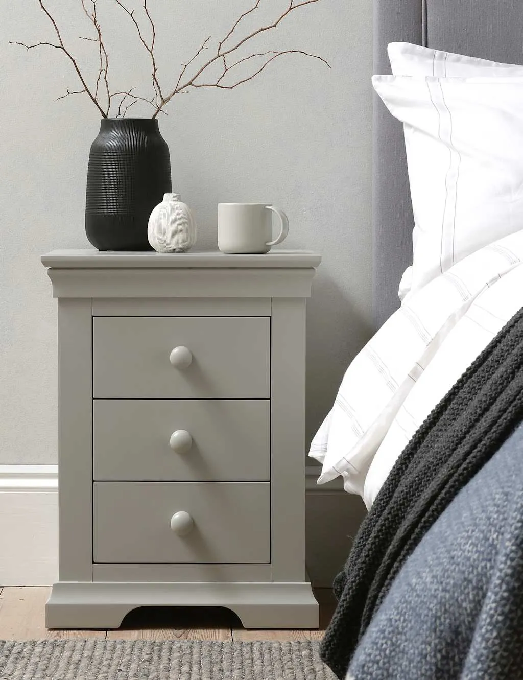 Cotswold Company Chantilly 3 Drawer Bedside Table Grey