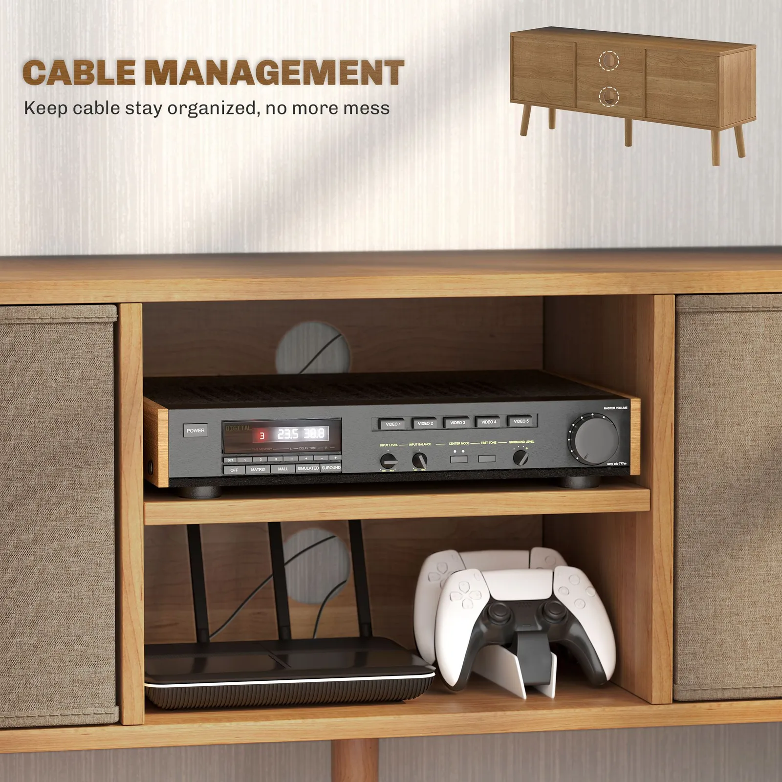 HOMCOM Modern TV Cabinet Stand w/ Shelves & Drawers, Bedroom in Brown 6