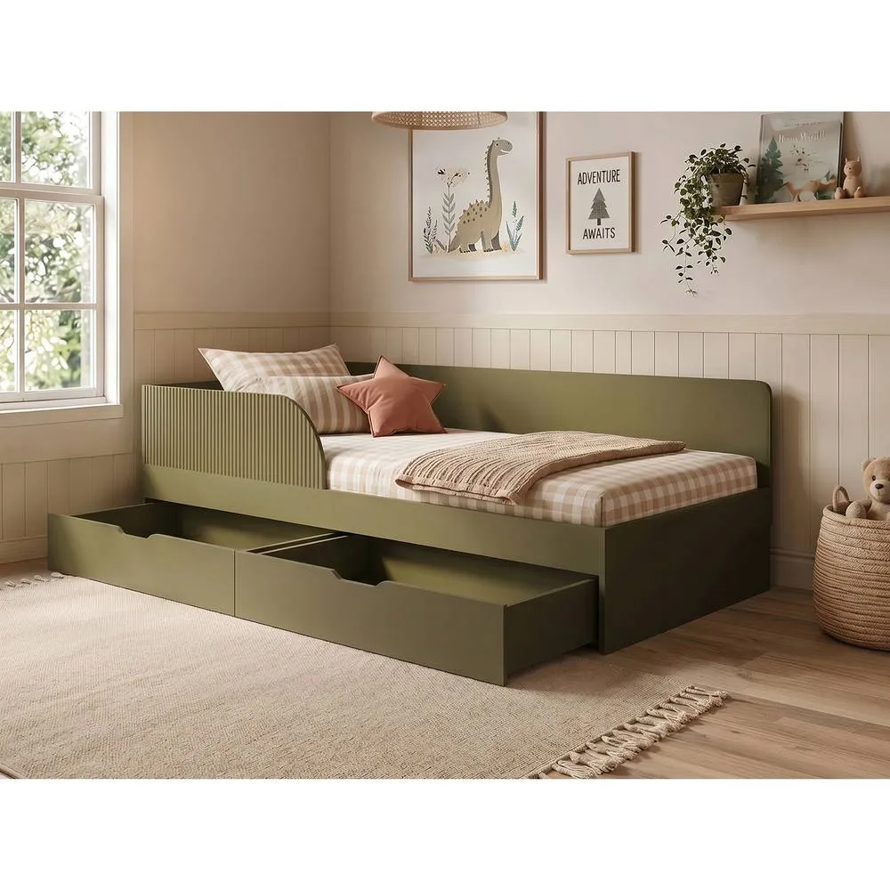 Flair Aris Single Montessori Bed with Storage Drawers in Olive 3