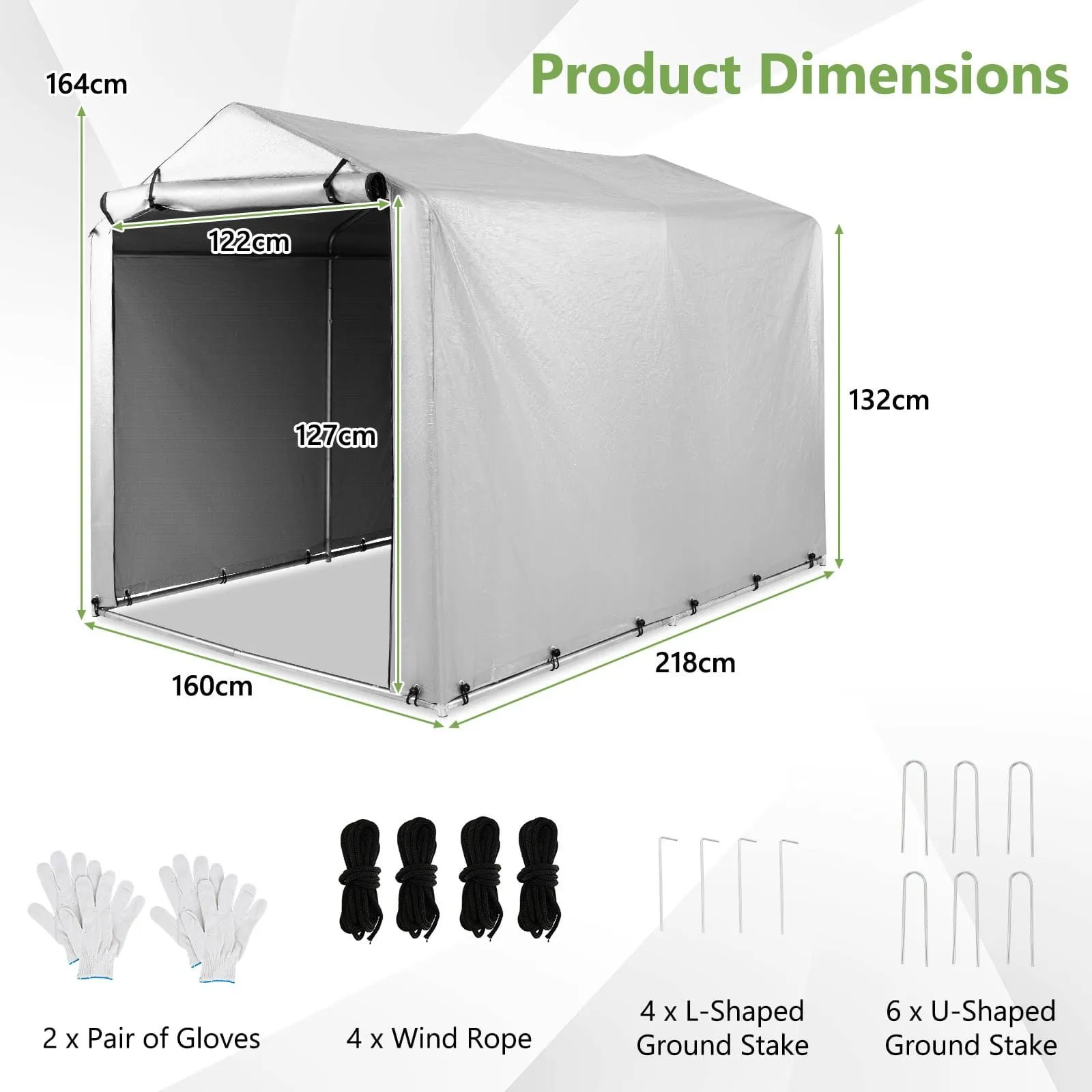 Costway Outdoor Storage Shed 160 x 218 x 164 cm Portable Garage Shelter Bikes in Grey 2