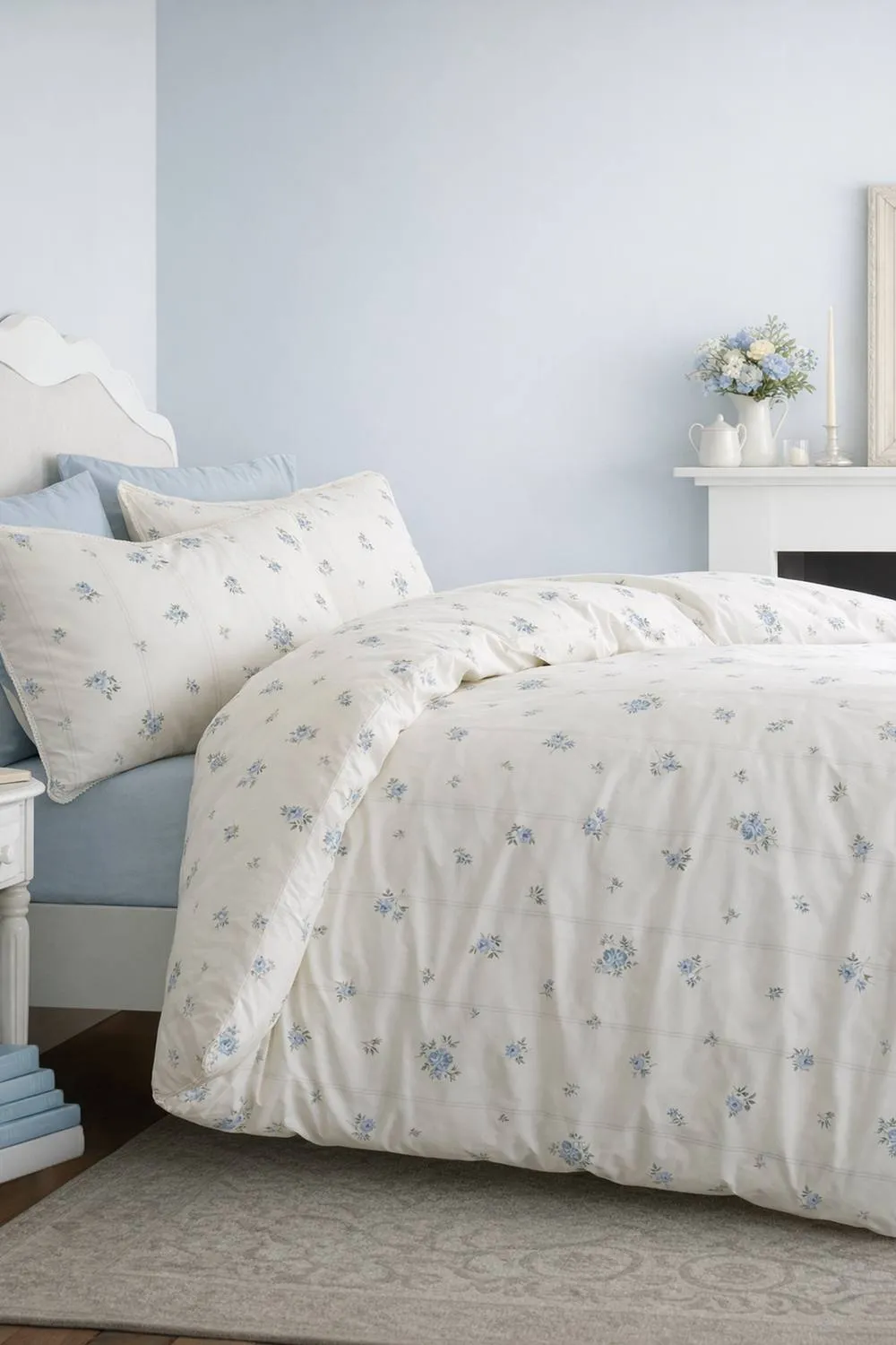 Bianca 'Vintage Rosebud Lace' 200 TC Cotton Reversible Duvet Cover Set in Blue 1