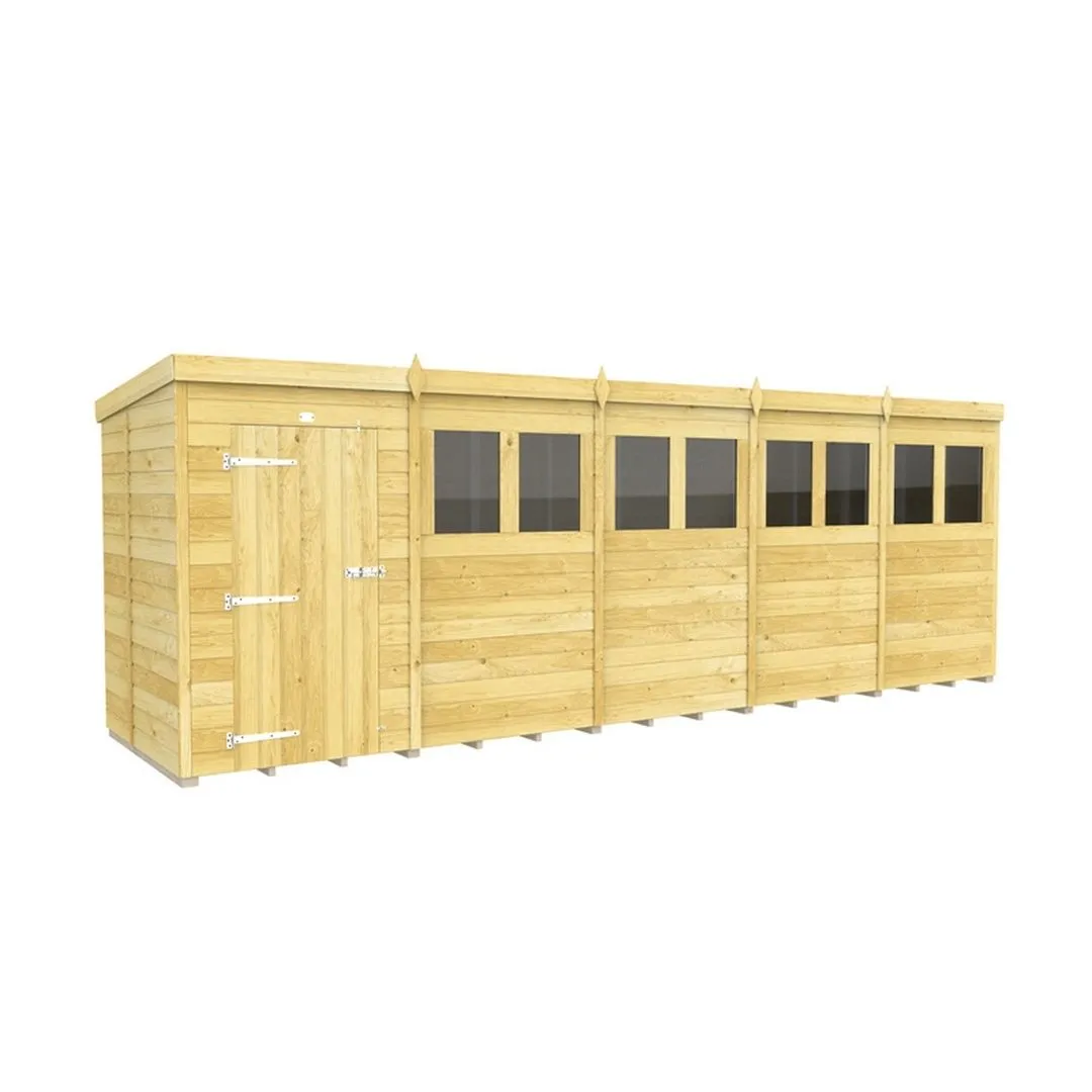 Buttercup Farm 20 x 4 Feet Pent Shed - Single Door W/ Windows - L118 x W589 x H201 cm in Brown