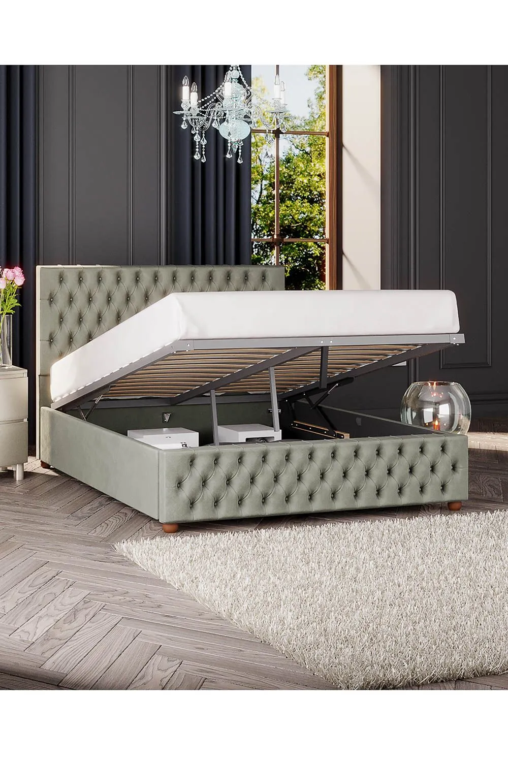 Laurence Llewelyn-Bowen Seren Ottoman Storage Bed in Plush Velvet Fabric, Custom Made in Duck Egg Blue 2