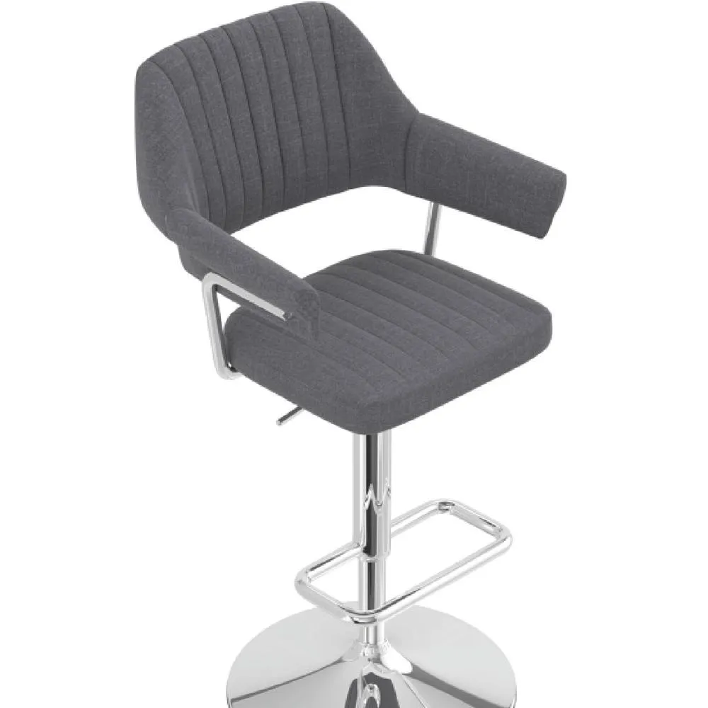 netfurniture Vibe Charcoal Adjustable Fabric Bar Stool with Arms in Grey 6