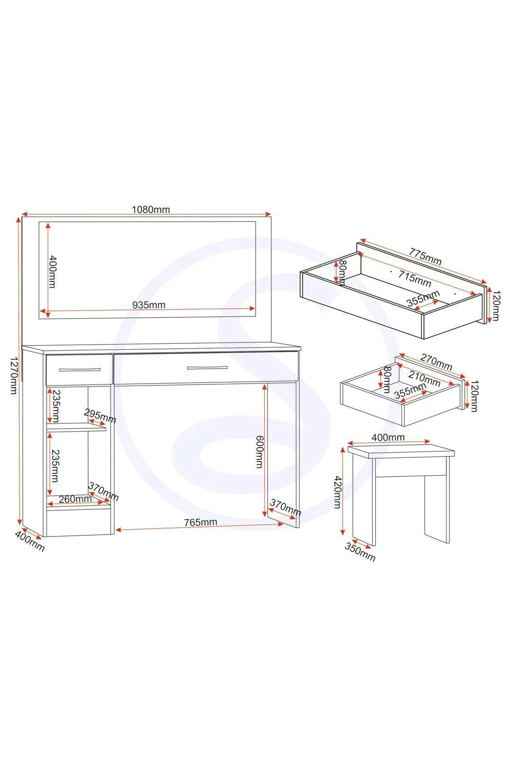 Seconique Nevada Vanity/Dressing Table Set in White 5