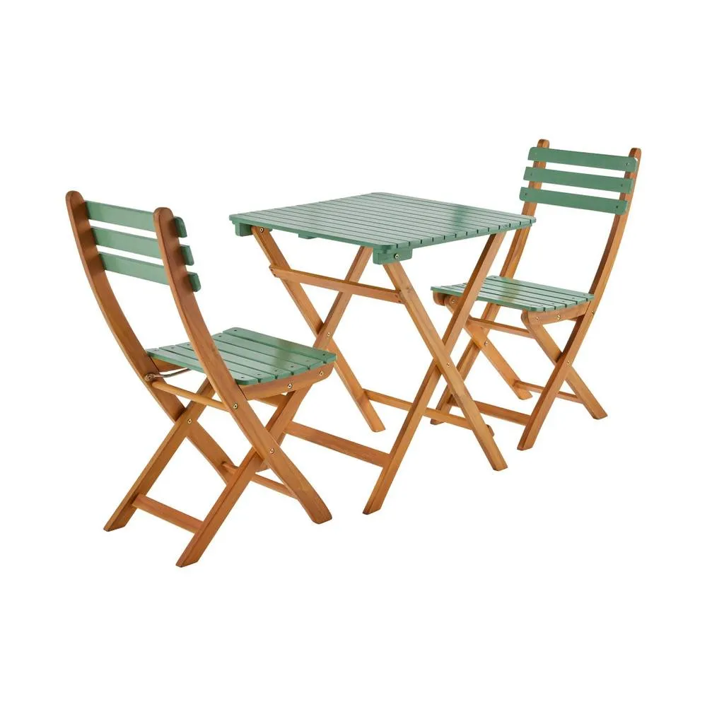 sweeek Acacia wood garden table, 2 folding chairs in Light Green 2